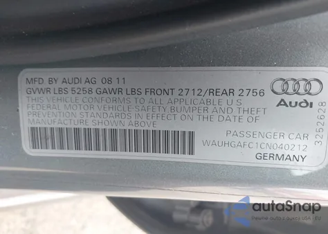 2012 Audi A6 3.0 Premium из США, поврежденный, VIN WAUHGAFC1CN040212